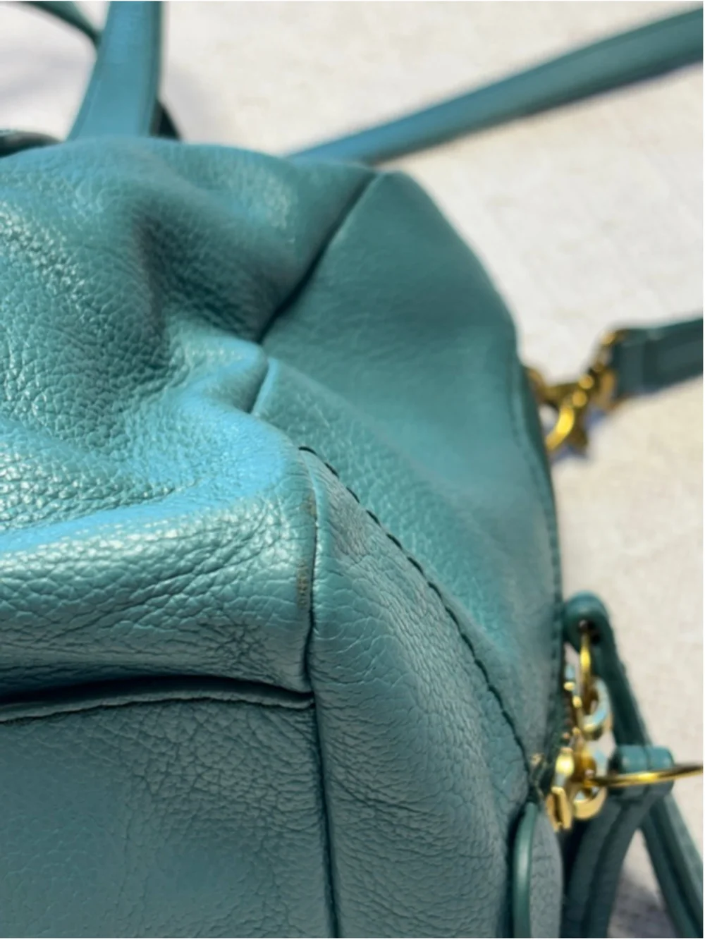 RARE Fossil Genuine Leather Sydney Satchel in Teal Blue/Green GUC - Picture 9 of 14